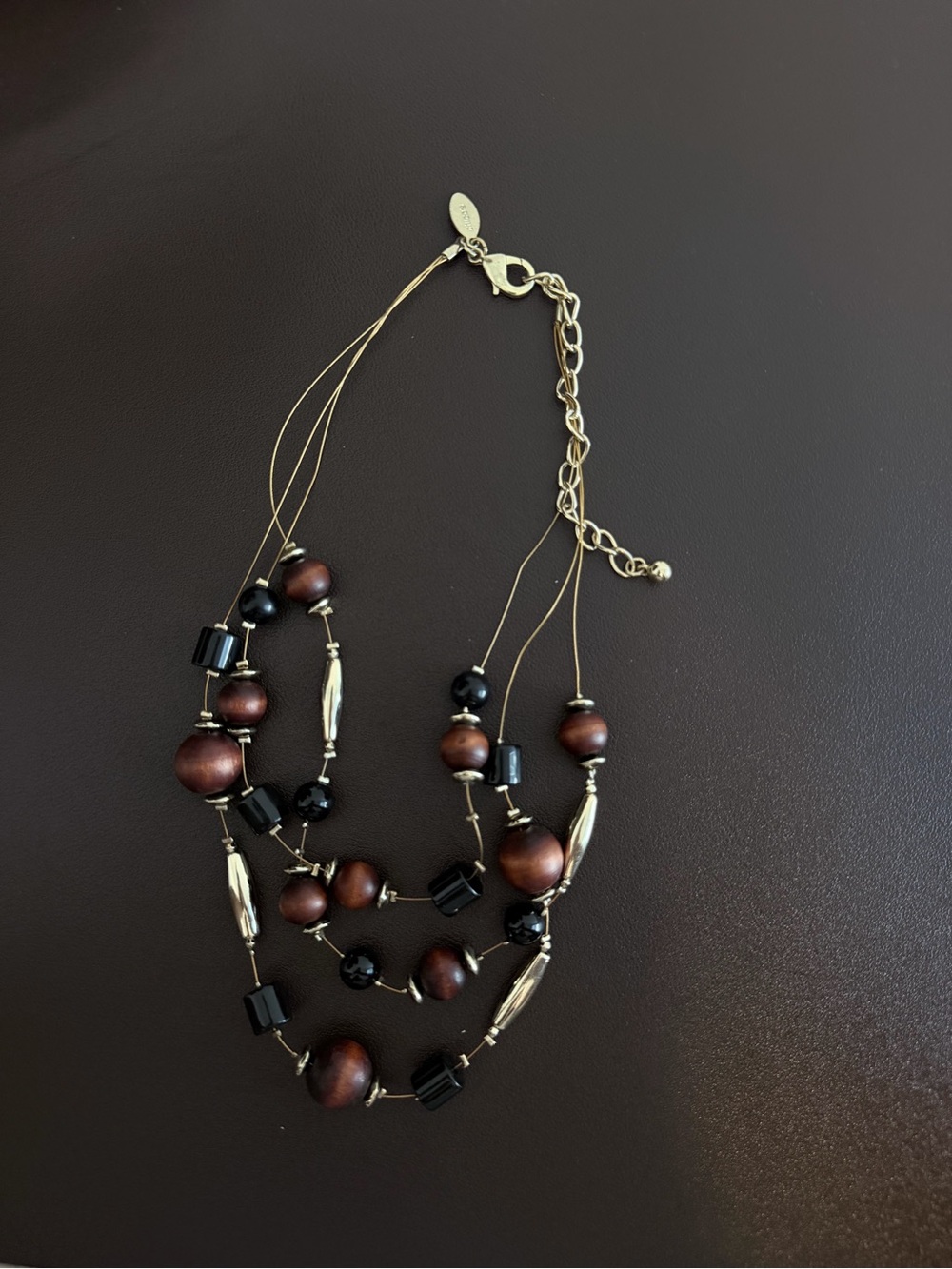 Multi-Strand Brown and Black Beaded Necklace